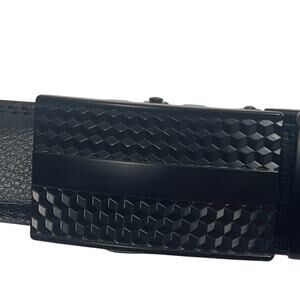 Black Leather Automatic Metal Buckle Ratchet Sliding Men's Belt 58"